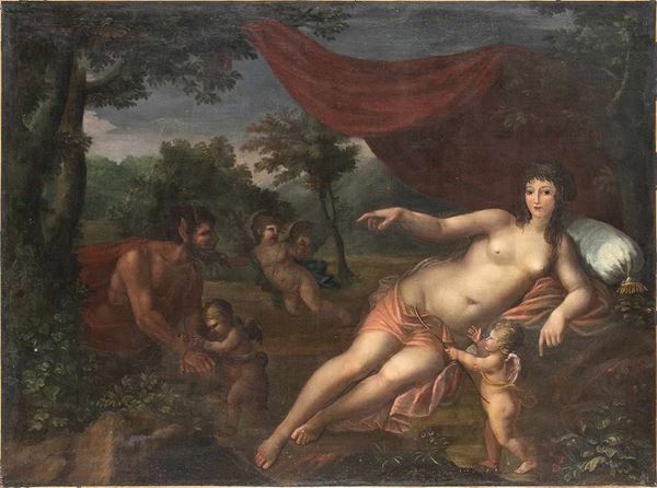 Venere, Satiro e amorini...  - Auction Dipinti e disegni antichi. Secoli XVI-XIX - Bertolami Fine Art - Casa d'Aste