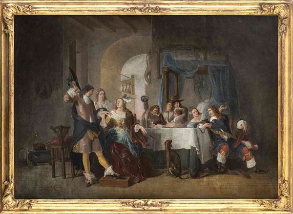 Scena di banchetto...  - Asta Dipinti e disegni antichi. Secoli XVI-XIX - Bertolami Fine Art - Casa d'Aste