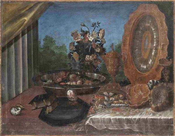 Artista francese, seconda met&#224; XIX secolo : Natura morta con fiori, vasellame di rame e conchiglie...  - Auction Dipinti e disegni antichi. Secoli XVI-XIX - Bertolami Fine Art - Casa d'Aste