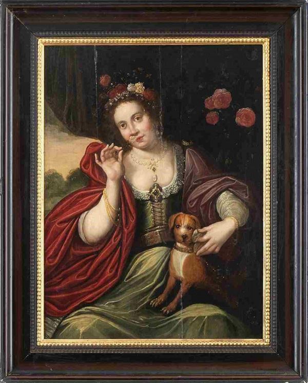 Ritratto di gentildonna con cagnolino...  - Asta Dipinti e disegni antichi. Secoli XVI-XIX - Bertolami Fine Art - Casa d'Aste