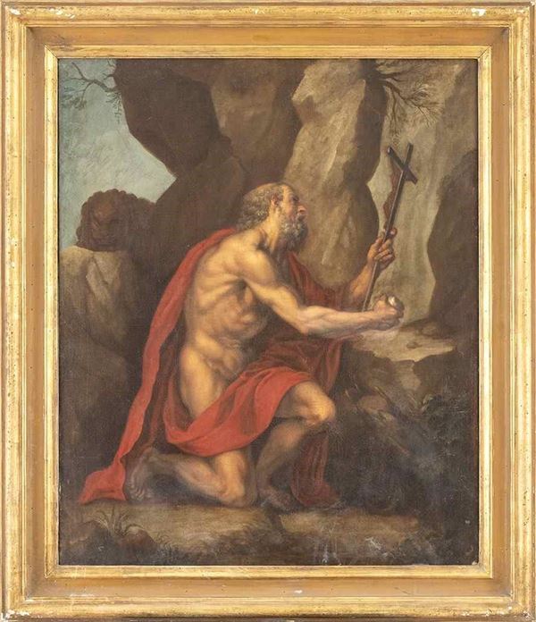 Scuola emiliana, seconda met&#224; XVI secolo : San Girolamo penitente...  - Auction Dipinti e disegni antichi. Secoli XVI-XIX - Bertolami Fine Art - Casa d'Aste