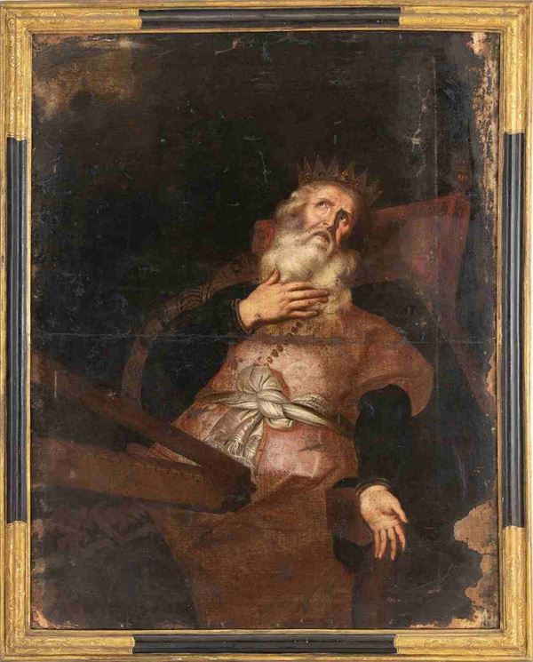 Sovrano biblico (Re David?)...  - Auction Dipinti e disegni antichi. Secoli XVI-XIX - Bertolami Fine Art - Casa d'Aste