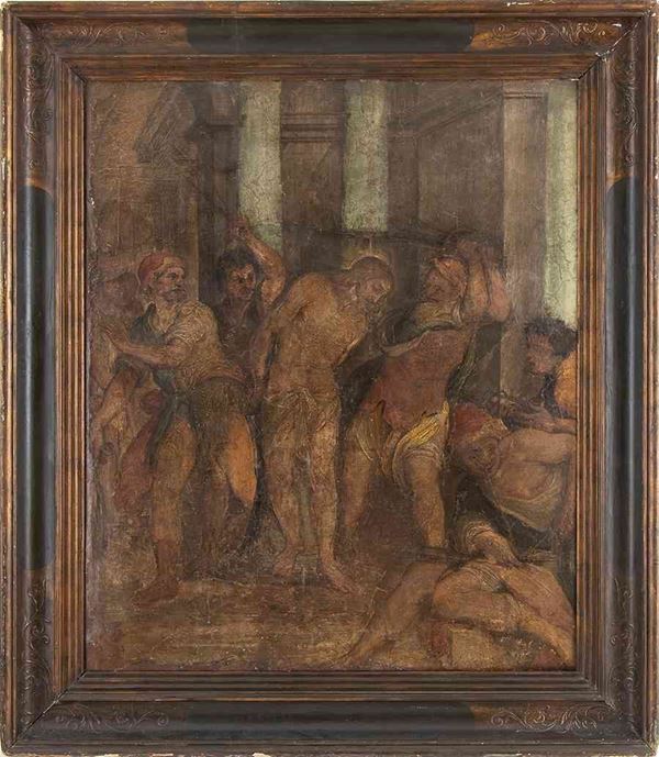 Artista attivo a Roma, prima met&#224; XVI secolo : Cristo flagellato...  - Auction Dipinti e disegni antichi. Secoli XVI-XIX - Bertolami Fine Art - Casa d'Aste