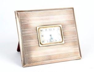 Orologio da Tavolo Art Déco Italiano in Argento - 1910-1930, Fornari Roma...