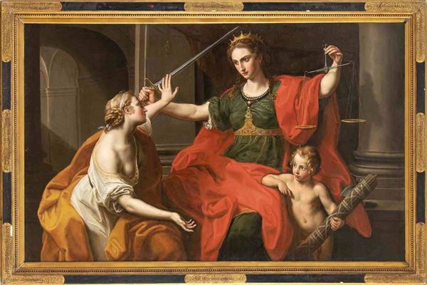 Pompeo Batoni,Jakob Frey : La Clemenza implora la Giustizia...  - Auction Dipinti e disegni antichi. Secoli XVI-XIX - Bertolami Fine Art - Casa d'Aste