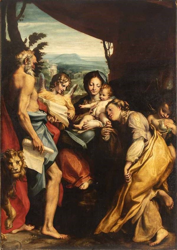 Antonio Allegri Correggio : Madonna Con Bambino , San Girolamo Maria Maddalena e Angeli ...  - Auction Dipinti e disegni antichi. Secoli XVI-XIX - Bertolami Fine Art - Casa d'Aste