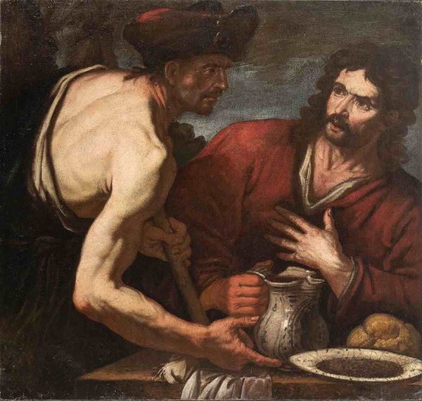 Antonio Zanchi : Esaù vende a Giacobbe la primogenitura per un piatto di lenticchie...  - Auction Dipinti e disegni antichi. Secoli XVI-XIX - Bertolami Fine Art - Casa d'Aste