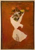 CARLO QUAGLIA : Fiori nella carta (rose), 1963  - Olio su faesite, 45 x 35 cm  - Asta Dipinti, Disegni e Sculture dal XIX al XXI secolo e Collezione Cornelio Di Marzio - Bertolami Fine Art - Casa d'Aste