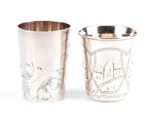 Two Russian silver Kiddush goblets - Kiev 1899-1908 and Moskow 1908-1926  - Auction Jewellery, Silver, Watches and Pens - Bertolami Fine Art - Casa d'Aste