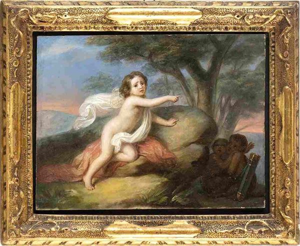 AMBITO DI ANGELICA KAUFFMAN (Coira, 1741 - Roma, 1807) : Amorino e due fauni in un paesaggio ...  - Auction Dipinti e disegni antichi. Secoli XVI-XIX - Bertolami Fine Art - Casa d'Aste