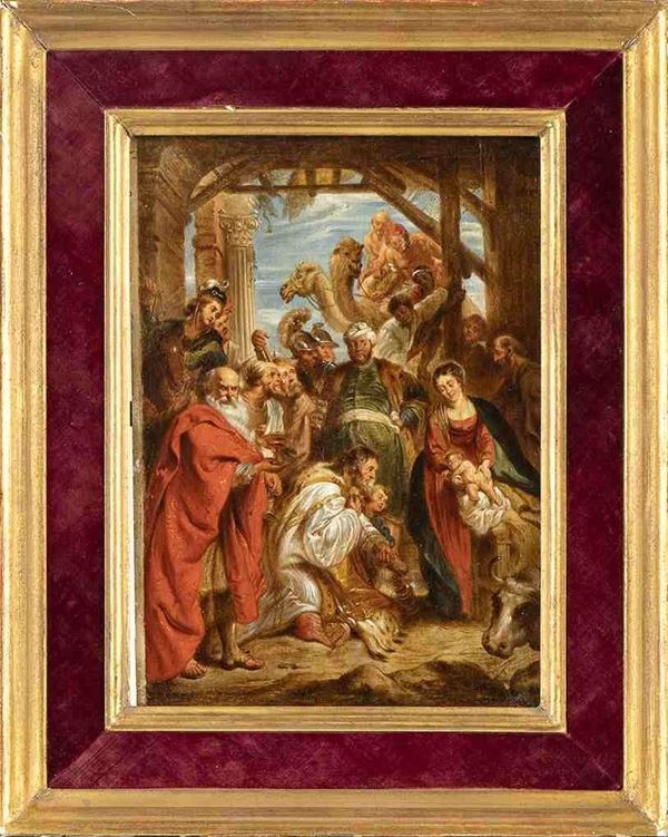 ARTISTA FIAMMINGO DELLA CERCHIA DI PETER PAUL RUBENS : Adorazione dei Magi...  - Auction Dipinti e disegni antichi. Secoli XVI-XIX - Bertolami Fine Art - Casa d'Aste