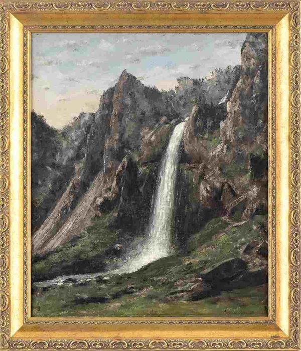 ARTHUR JOHN STRUTT (Chelmsford, 1818 &#8211; Roma, 1888) - Paesaggio con cascata alpina...