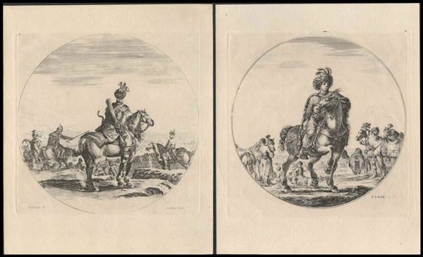 Stefano della Bella : Coppia di acqueforti con cavalieri...  - Auction Stampe antiche, moderne e carte geografiche - Bertolami Fine Art - Casa d'Aste