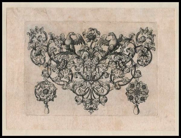 Anonimo incisore della scuola francese del XVII secolo - Foglio ornamentale...