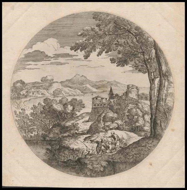 Giovanni Francesco Grimaldi (1606-1680) - Paessaggio con quattro figure...