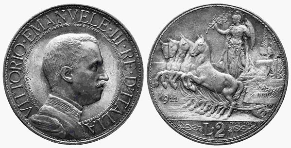 REGNO D'ITALIA. Vittorio Emanuele III (1900-1946). 2 lire "Quadriga Veloce" 191...