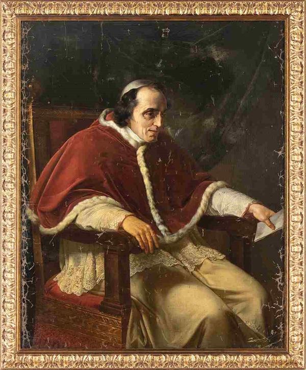 VINCENZO CAMUCCINI, (Roma, 1771 - 1844), ATTRIBUITO : Ritratto di papa Pio VII Chiaramonti...  - Asta Dipinti e disegni antichi. Secoli XVI-XIX - Bertolami Fine Art - Casa d'Aste