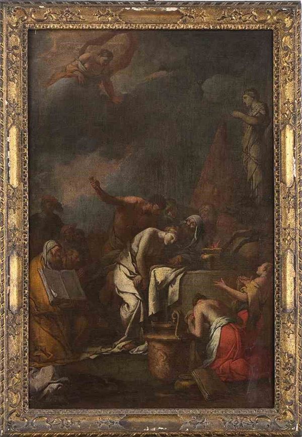 PITTORE VENEZIANO, MET&#192; XVII SECOLO : Il sacrificio di Ifigenia...  - Asta Dipinti e disegni antichi. Secoli XVI-XIX - Bertolami Fine Art - Casa d'Aste