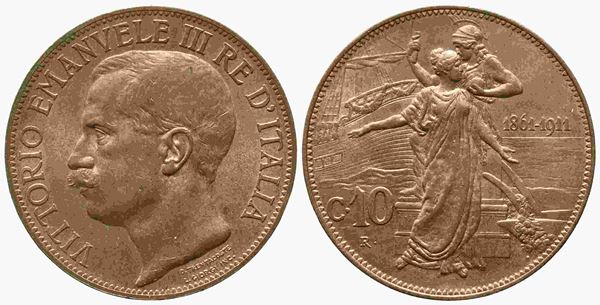 REGNO D'ITALIA. Vittorio Emanuele III (1900-1943). 10 Centesimi 1911 "Cinquante...  - Asta Monete e medaglie moderne Italiane ed Estere - Bertolami Fine Art - Casa d'Aste