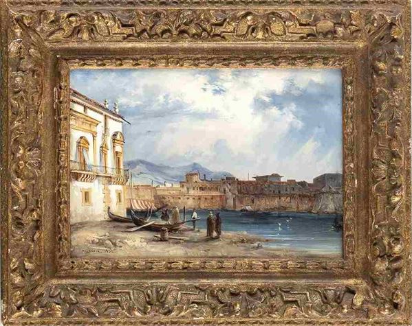 ANTOINE VICTOR EDMOND JUINVILLE (Parigi, 1801-1849) : Veduta di Palermo...  - Asta Dipinti e disegni antichi. Secoli XVI-XIX - Bertolami Fine Art - Casa d'Aste