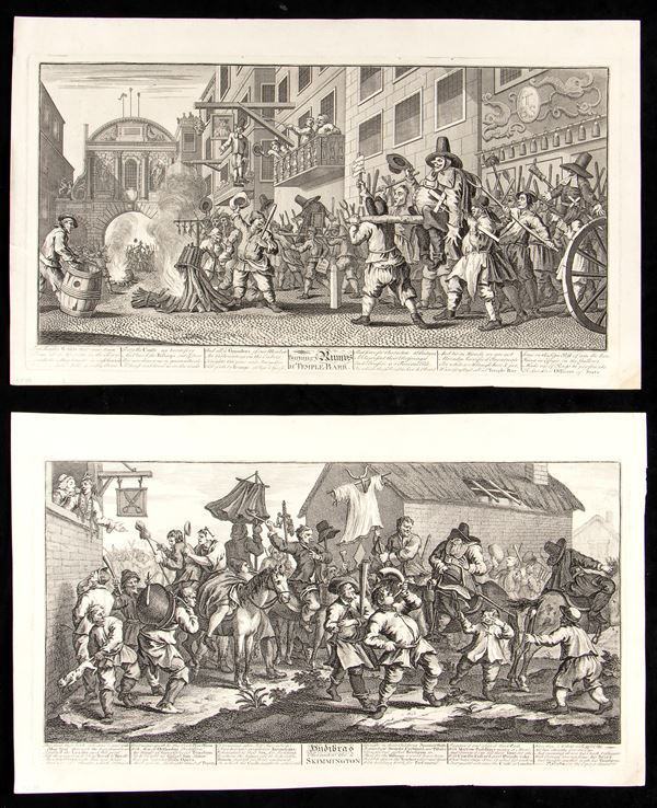 William Hogarth : Hudibras encounters the Skimmington | Burning ye Rumps at Temple Barr  - Auction Old Master and Modern Prints, Matrices, Maps, Photography - Bertolami Fine Art - Casa d'Aste