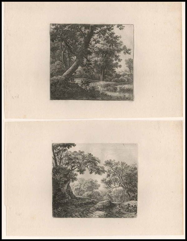 Anthonie Waterloo - Lotto di due paesaggi con alberi