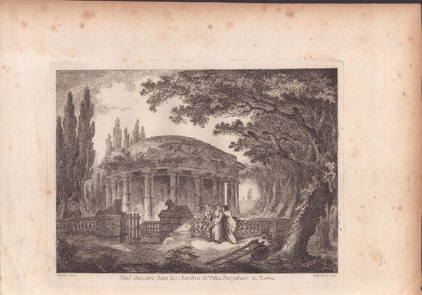 Jean Claude Richard de Saint-Non Abb&#233; de Saint-Non - Vue Dessinee Dans Les Jardins De Villa Borghese A Rome