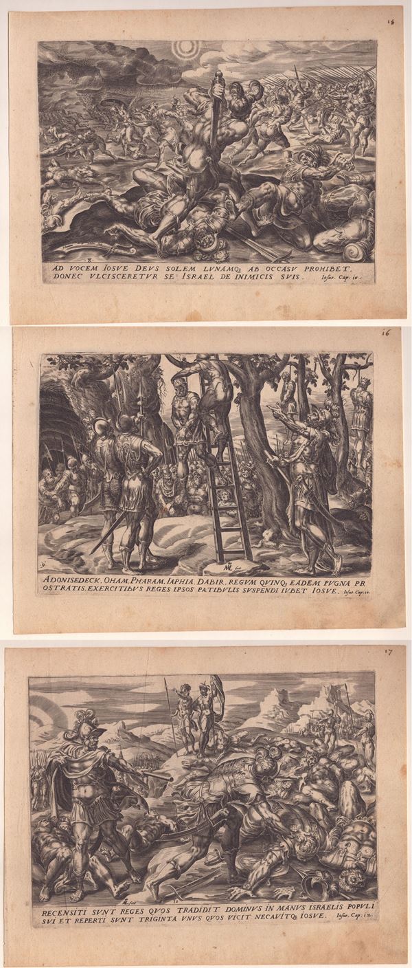 Harmen Jansz Muller (1540-1617) - La storia di Giosuè - lotto di tre tavole...