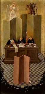 Il tribunale  - Olio su tavola, 50 x 25 cm  - Asta Dipinti, Disegni e Sculture dal XIX al XXI secolo e Collezione Cornelio Di Marzio - Bertolami Fine Art - Casa d'Aste