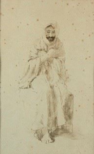 DOMENICO MORELLI (Napoli, 1823 - 1901) : Portrait of Arabian man  - Pencil on paper, 69 x 48,5 cm  - Auction Dipinti, Disegni e Sculture dal XIX al XXI secolo e Collezione Cornelio Di Marzio - Bertolami Fine Art - Casa d'Aste