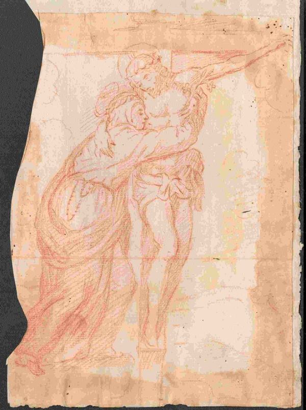 Santa abbracciata a Cristo sulla Croce...  - Asta Dipinti e disegni antichi. Secoli XVI-XIX - Bertolami Fine Art - Casa d'Aste