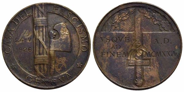 REGNO D'ITALIA - FASCISTE. Medaglia 1926 Casa del Fascismo Genova. Fascio nel c...  - Auction Monete e medaglie moderne Italiane ed Estere - Bertolami Fine Art - Casa d'Aste