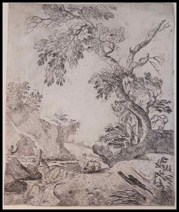 Giovanni Francesco Grimaldi (1606-1680) -  Albero contorto e piccola cascata...