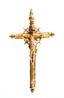 Croce pendente continentale in oro e smalti - metà XVIII secolo...