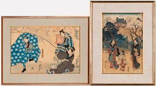 UNA STAMPA DI HIROSHIGE E UN DITTICO DI KUNISADA : Giappone, periodo Edo, metà del XIX secolo

Entrambe con cornice in legno e vet...  - Auction Arte Asiatica e Tribale - Bertolami Fine Art - Casa d'Aste