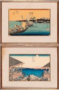 Due stampe policrome, una con Il traghetto di Arai lungo la costa del Tokaido, ...  - Asta Arte Asiatica e Tribale - Bertolami Fine Art - Casa d'Aste