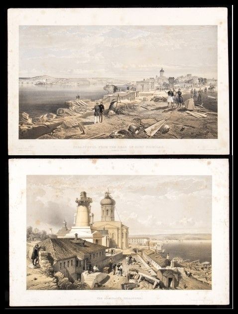 Edmund Walker (1813-1882) da William Simpson (1823-1899) : Sevastopol from the rear of Fort Nicolas – looking south / The Admiralty, Sevas...  - Auction Stampe antiche, moderne e carte geografiche - Bertolami Fine Art - Casa d'Aste