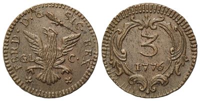 Ferdinando III di Borbone, Palermo – Regno di Sicilia, Mezzo grano 1776 (rame)