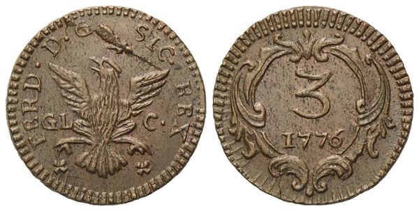 PALERMO. Regno di Sicilia. Ferdinando III di Borbone (1759-1816). Mezzo grano 1776; Cu (2,67 g; 18,5 mm)