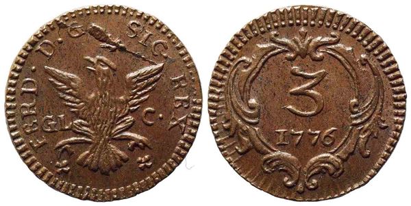 PALERMO. Regno di Sicilia. Ferdinando III di Borbone (1759-1816). Mezzo grano 1776. Cu (2,67 g; 18,5 mm)  - Asta Monete e medaglie medievali e moderne italiane ed estere - Bertolami Fine Art - Casa d'Aste