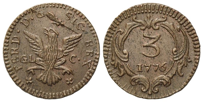 Ferdinando III di Borbone, Palermo – Regno di Sicilia, Mezzo grano 1776 (rame)