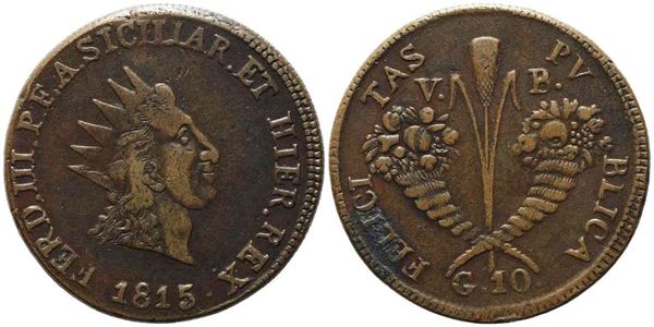 PALERMO. Regno di Sicilia. Ferdinando III di Borbone (1759-1816). 10 grani 1815...