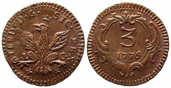 PALERMO. Regno di Sicilia. Ferdinando III di Borbone (1759-1816). Mezzo grano 1776. Cu (2,18 g; 19 mm)