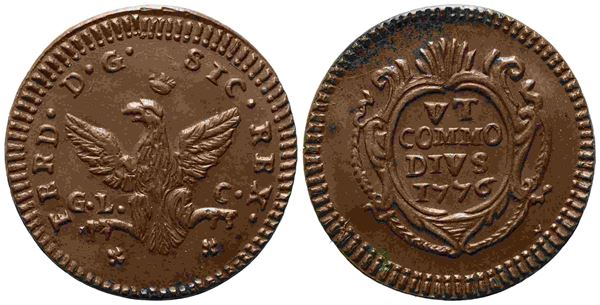 PALERMO. Regno di Sicilia. Ferdinando III di Borbone (1759-1816). Grano 1776. Cu (4,40 g; 23,5 mm)