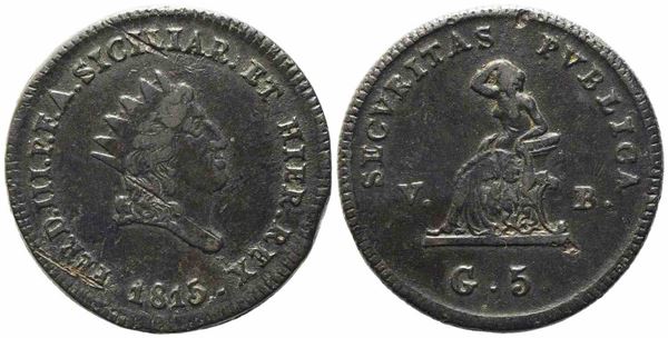 PALERMO. Regno di Sicilia. Ferdinando III di Borbone (1759-1816). 5 grani 1815....