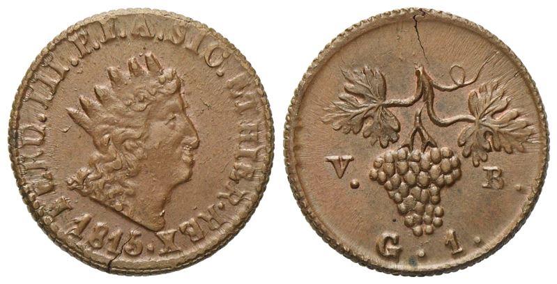 Ferdinando III di Borbone, Grano 1815 e rame (3,15 g; 18 mm) – Palermo, Regno di Sicilia