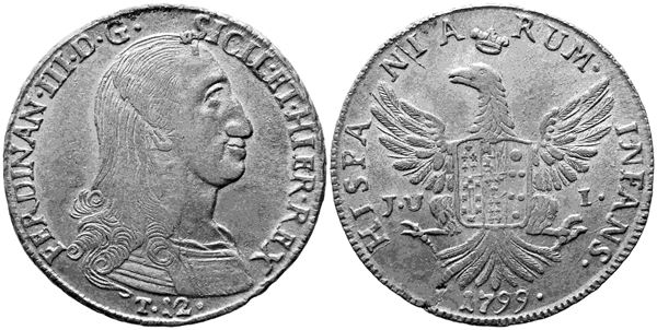 PALERMO. Regno di Sicilia. Ferdinando III di Borbone (1759-1816). 12 tarì 1799. Ag (27,30 g; 38 mm)  - Asta Monete e medaglie medievali e moderne italiane ed estere - Bertolami Fine Art - Casa d'Aste