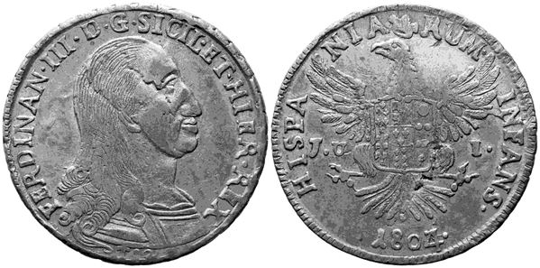 PALERMO. Regno di Sicilia. Ferdinando III di Borbone (1759-1816). 12 tarì 1804, cifra 4 su 3. Ag (27,21 g; 38,5 mm)  - Asta Monete e medaglie medievali e moderne italiane ed estere - Bertolami Fine Art - Casa d'Aste