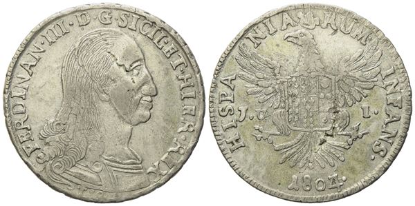 PALERMO. Regno di Sicilia. Ferdinando III di Borbone (1759-1816). 12 tarì 1804, cifra 4 su 3. Ag (27,21 g; 38,5 mm)