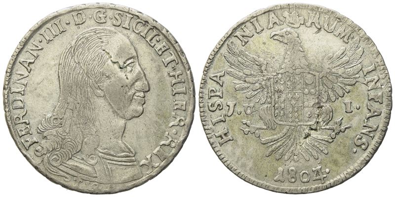 Palermo. Regno di Sicilia. Ferdinando III di Borbone (1759-1816). 12 Tarì 1804, Cifra 4 su 3. Ag ...
